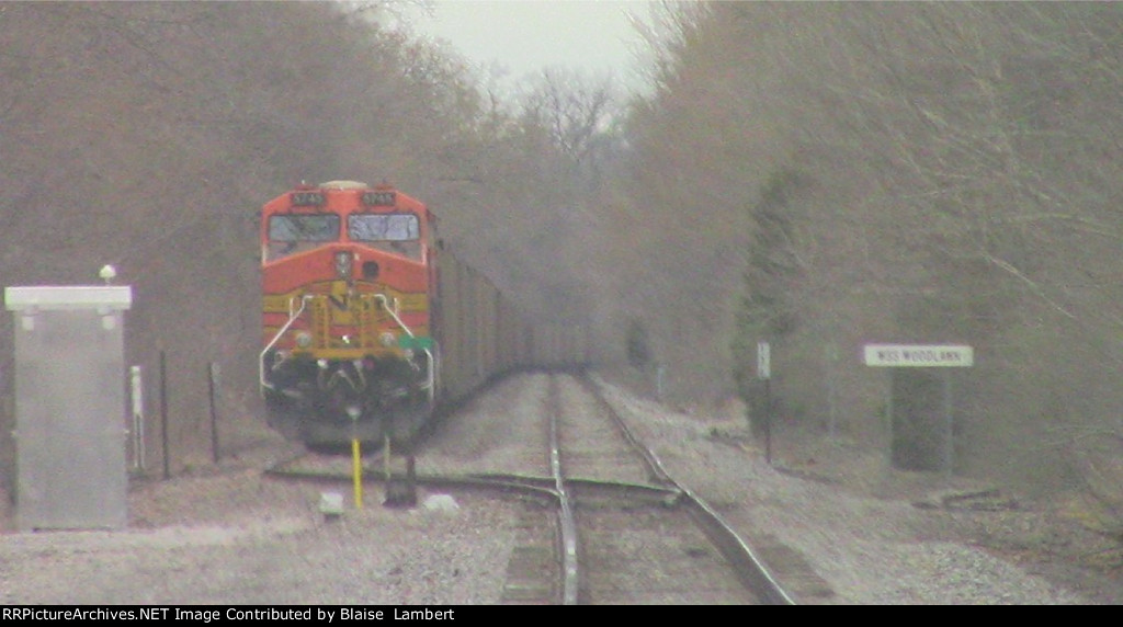 BNSF coal train tied down